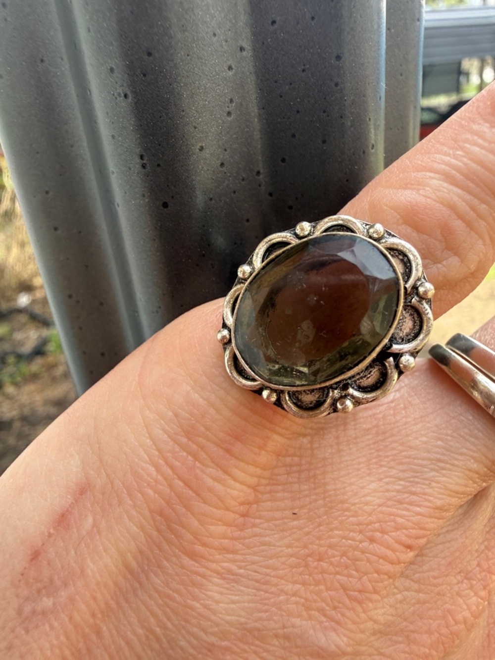 Vintage sterling silver smoky topaz cocktail  Ring size 6